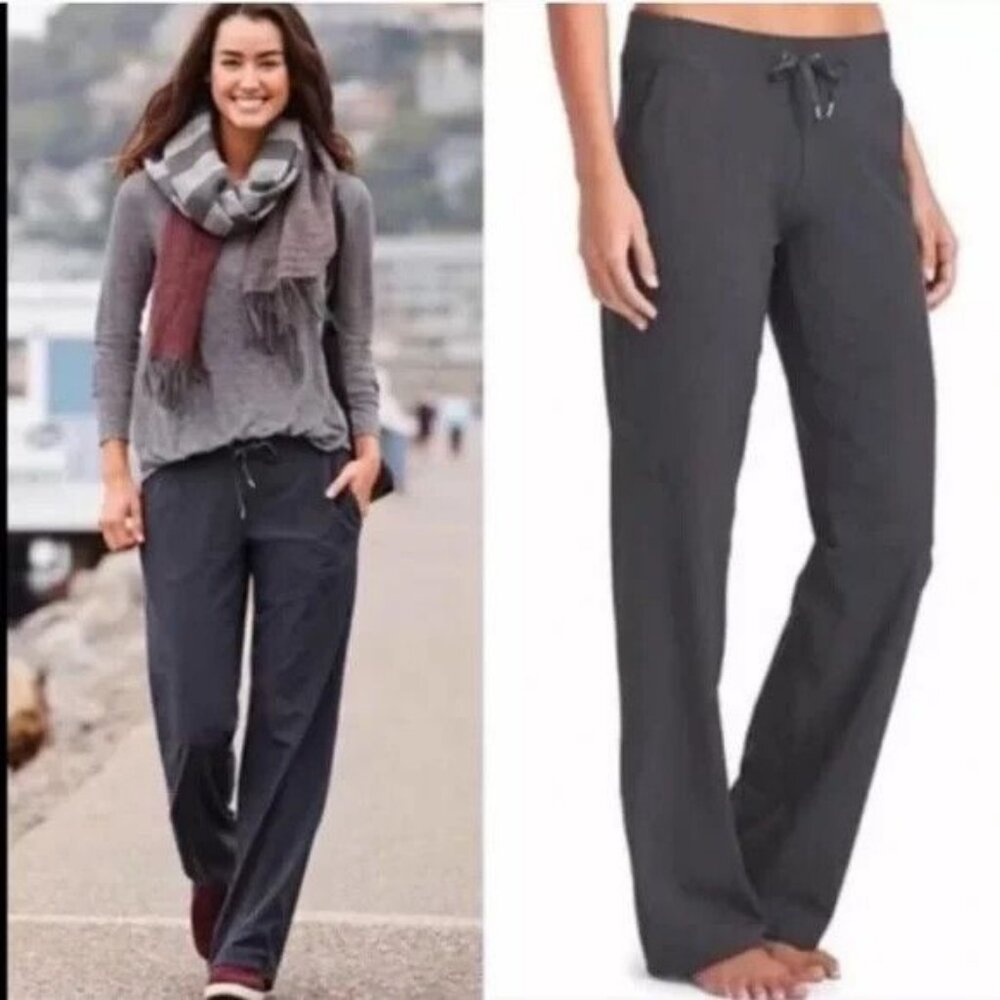 Athleta Womens Pants Size 10 Midtown Mid Rise Trouser Cinch Raisin Gray Stripe